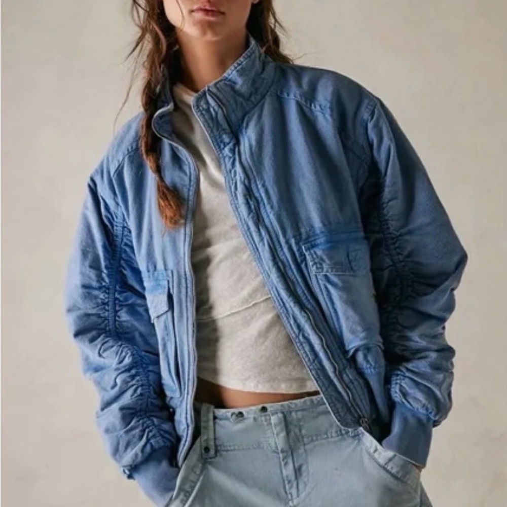 We the Free | Flying High Ruched Chambray Bomber Jacket, XL